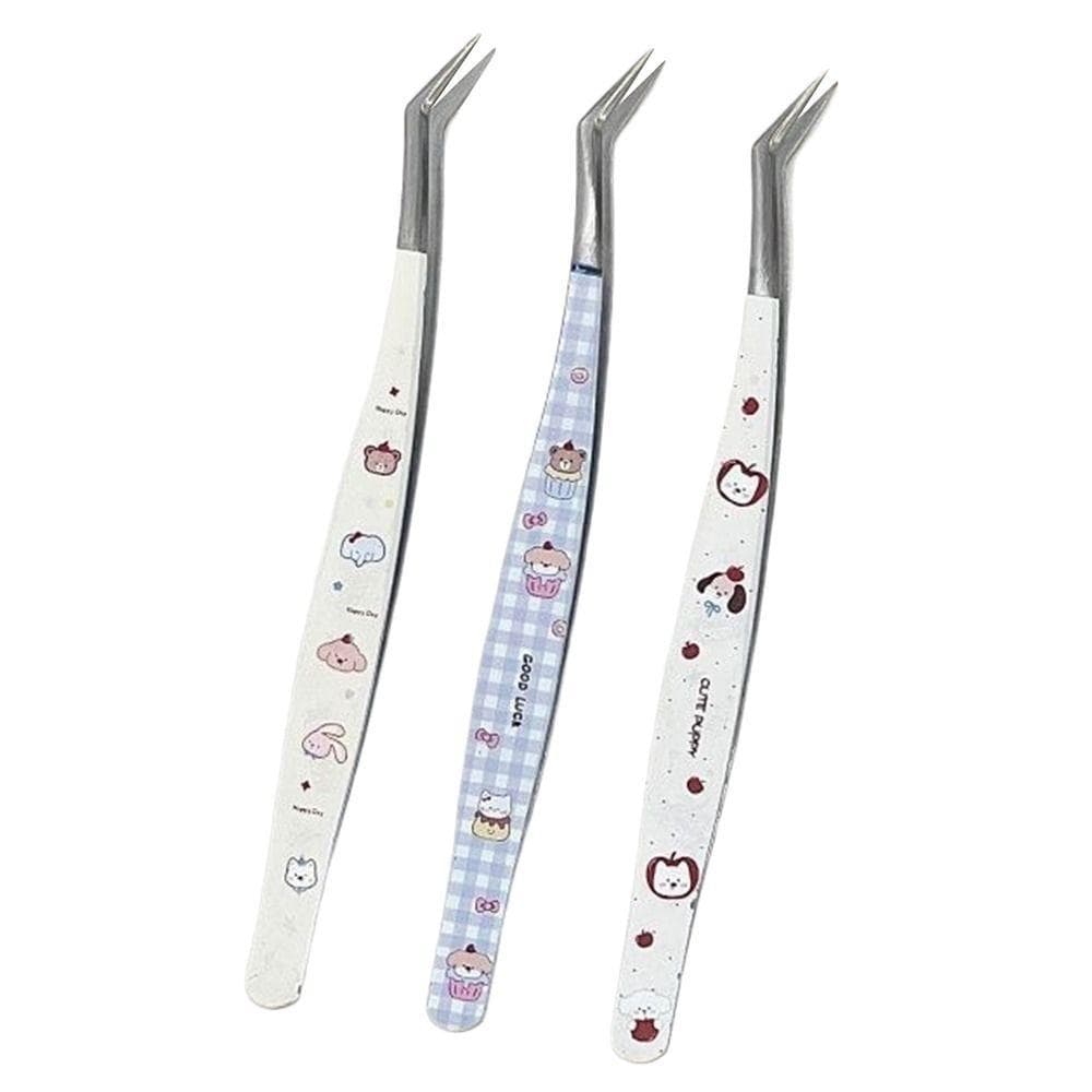 Pinça Adesiva Curvada , Antiestática Para Cílios Postiços De Desenho Animado , Aço Inoxidável