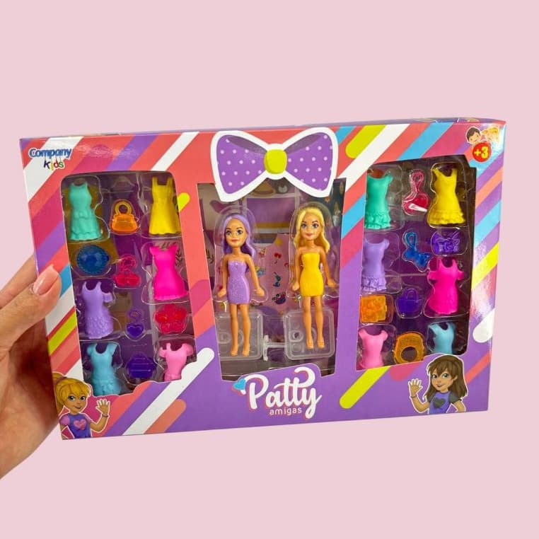 Kit 2 Bonecas Infantil Polly Patty com Roupas e Acessórios