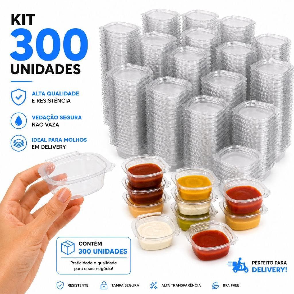 300un Molheira 30ml Descartável Tampa Articulada Pote Molho