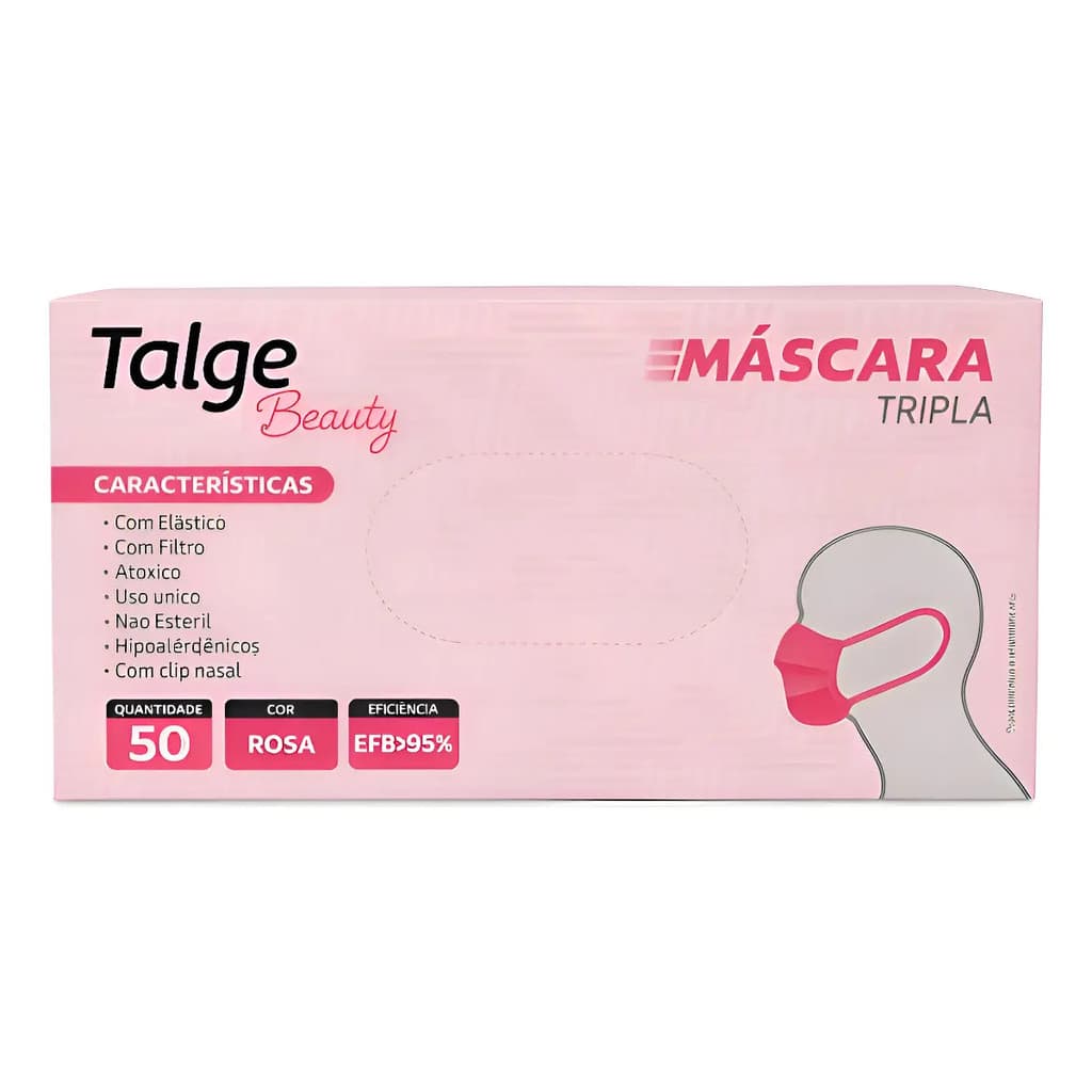 Kit 100 Mascaras Descartaveis Rosa Tripla Com Elastico Talge premim