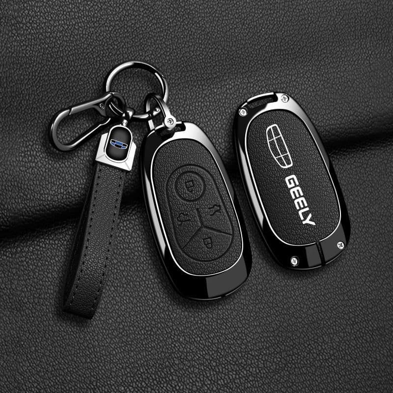 Capa Protetora de Chave de Carro em Liga de Zinco e Couro Compatível com Geely Geome EX2 EX2 Pro EX2 MAX 20 5576 Chaveir