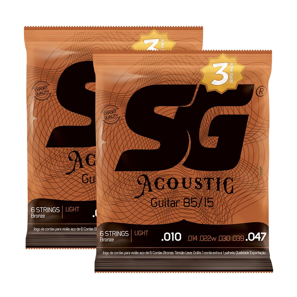 Kit 6 Encordoamentos SG Violão Aço 010 Bronze 85/15 Light