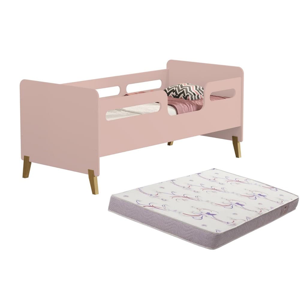 Cama Infantil MDF Com Colchão E Grade De Proteção
