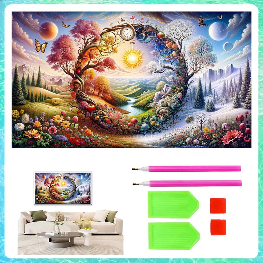 Pintura de Diamante 5D Quadrada 70x40cm Árvore redonda – kit antistress, decoração