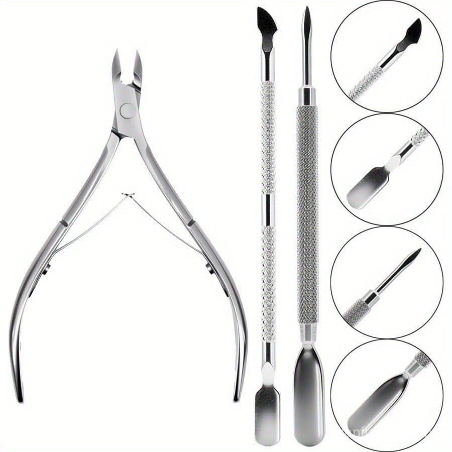 Removedor de esmalte, empurrador de cutículas e conjunto de ferramentas para nail art, com acabamento espelhado e textur