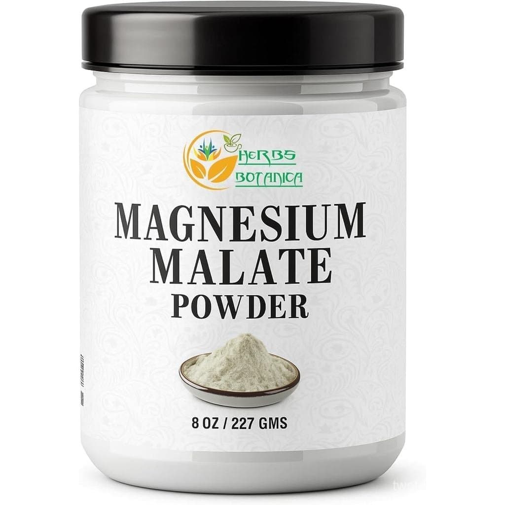 Herbs Botanica Pó de Magnésio Malato Sem Sabor 8 oz 227 g Ideal para Misturas DIY, fácil de misturar em água, sucos ou s