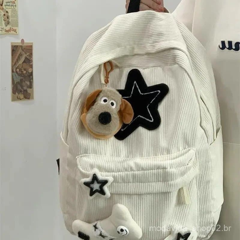 [SJB] Mochila de estilo «preppy» de grande capacidade, em veludo, estilo «y2k» japonês, para homens e mulheres, ideal pa
