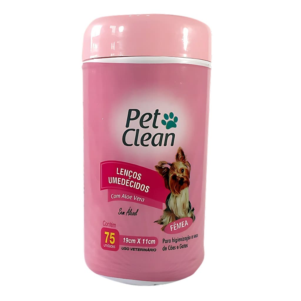 Lenços Umedecidos Fêmea Pet Clean para Cães e Gatos - 75 Unidades