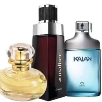kit casal 03 perfumes lily malbec kaiak todos 100mls alta fixação