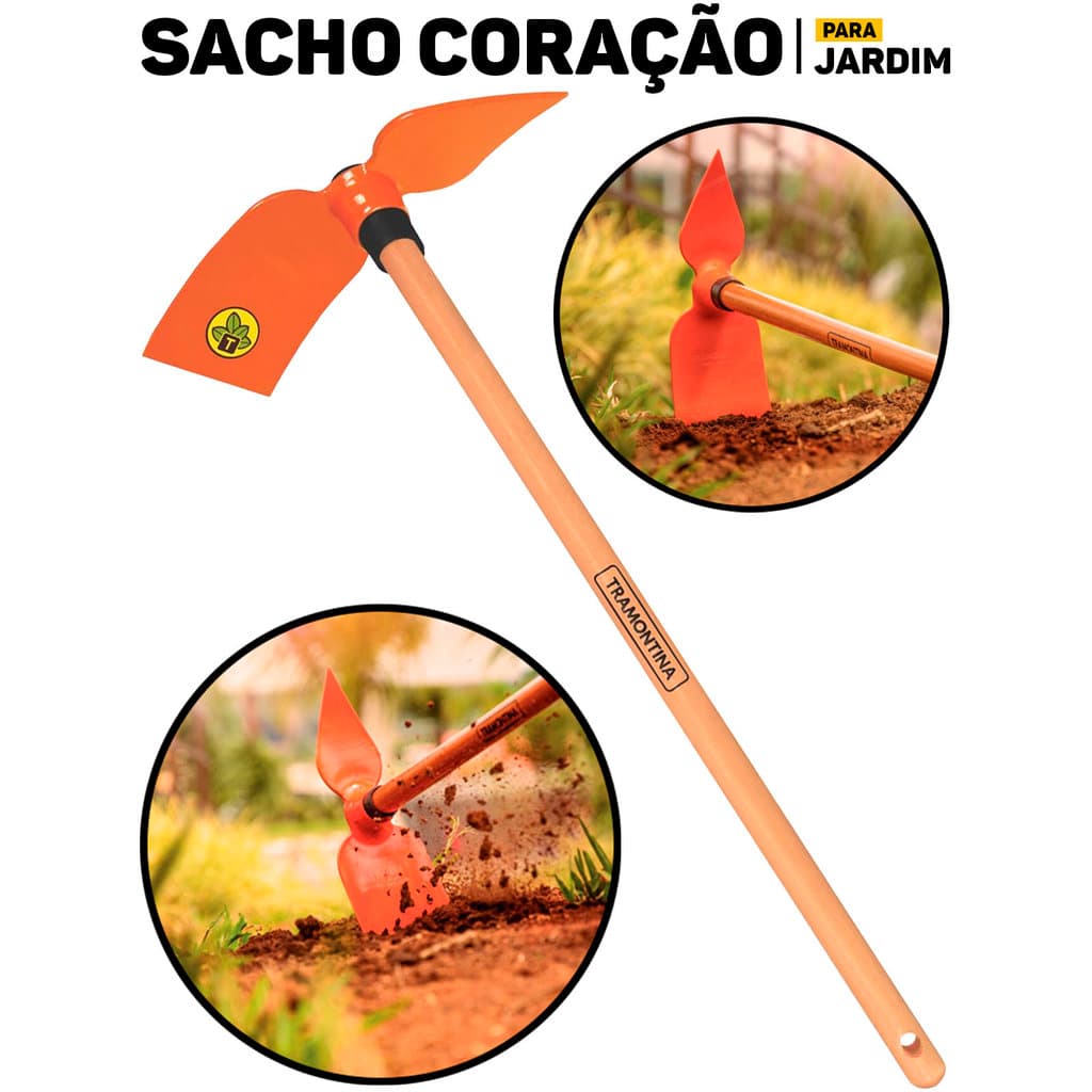 Mini Picareta Sacho Coração Tramontina 60cm Aço Carbono Cabo Madeira P/ Jardinagem Horta E Plantio