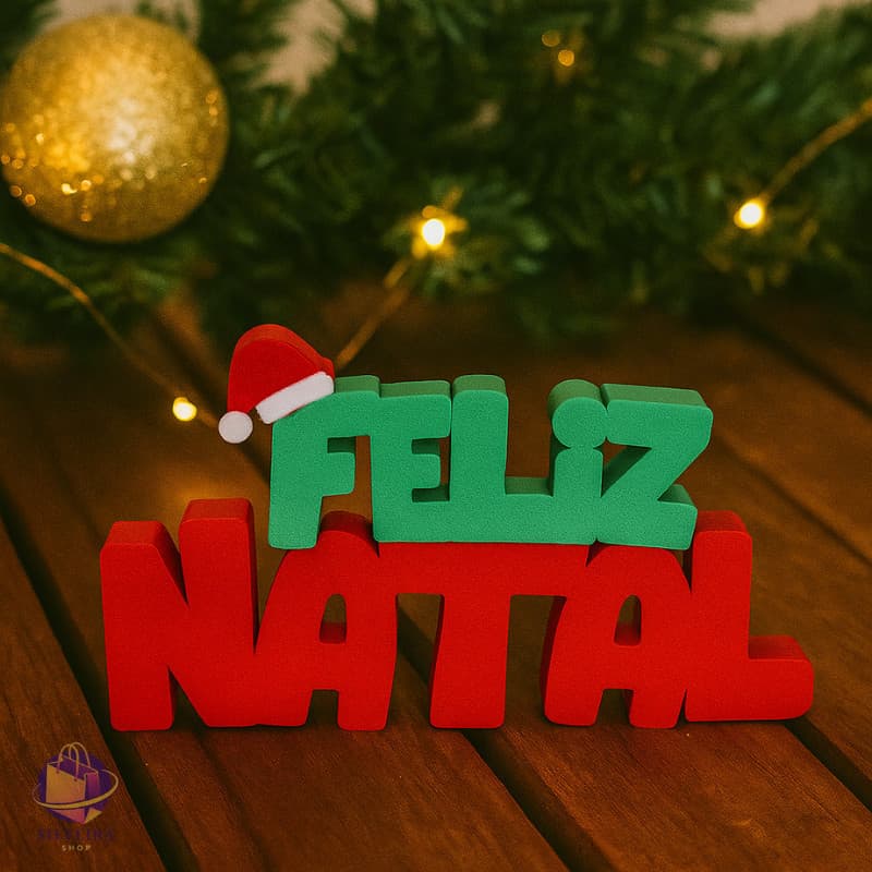 Enfeite Natalino Feliz Natal  Letreiro Verde e Vermelho com Gorro DECORAÇÃO DE NATAL
