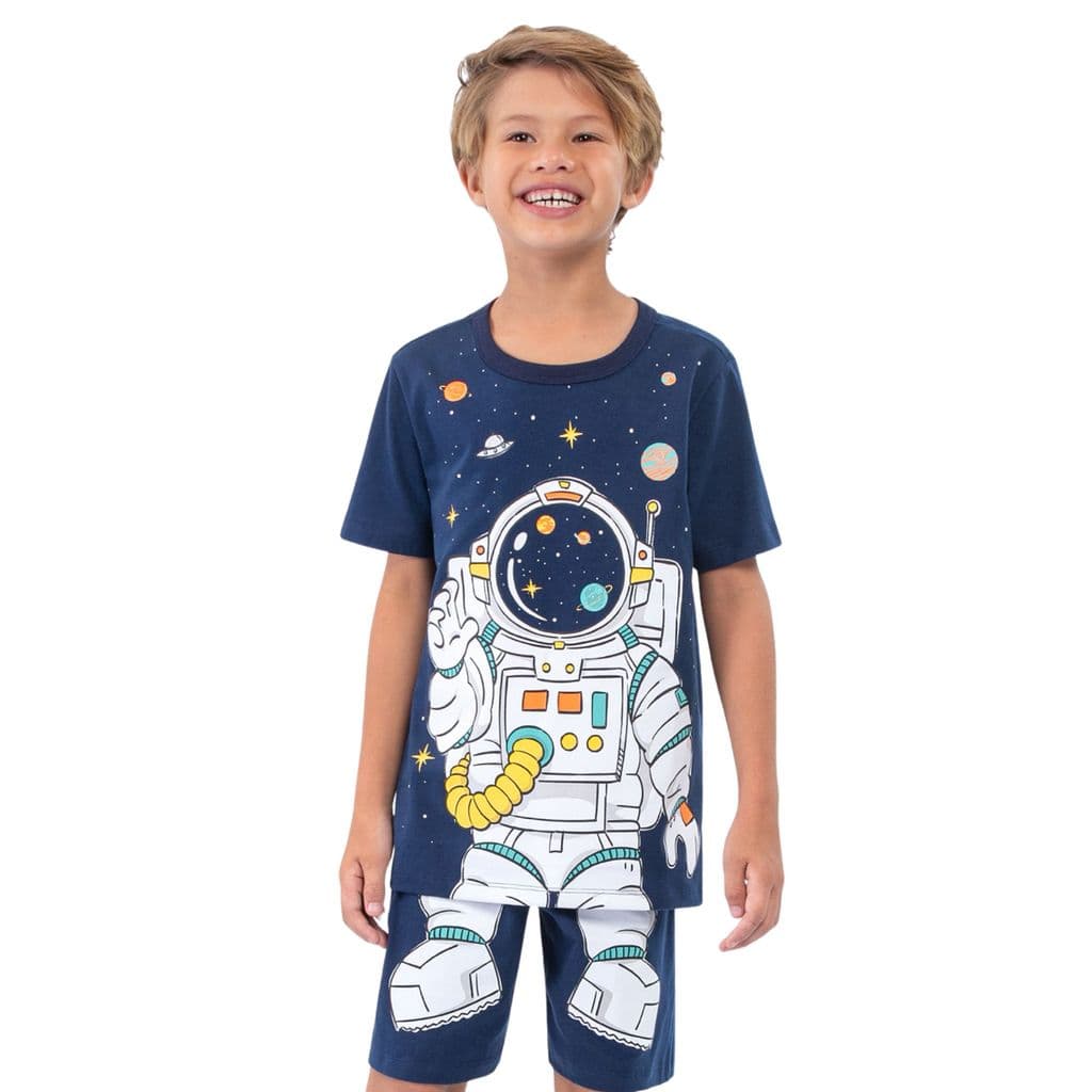 Pijama Astronauta Brilha no escuro Manga Curta e Short Infantil - Veggi