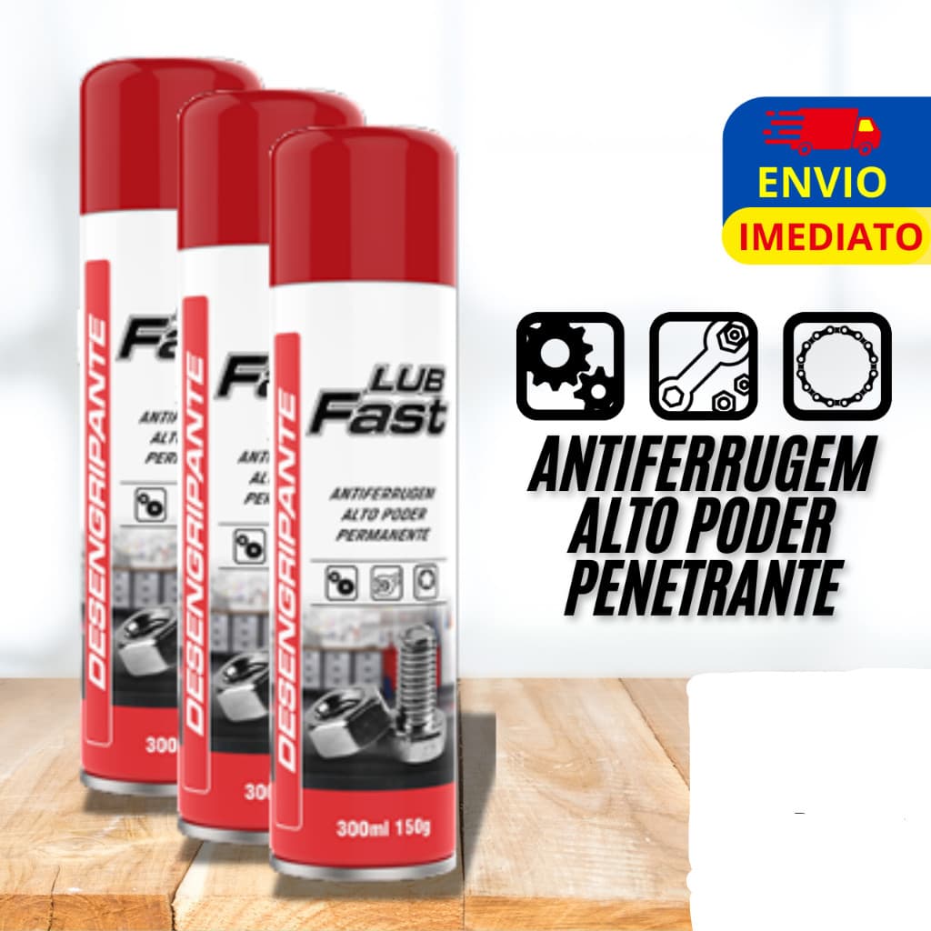 kit 3 Desengripante Antiferrugem 300ml Óleo Lubrificante Spray LubFast WD Kit e Unidade - Mundial Prime