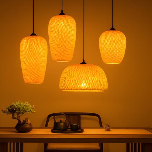 Kit 4 Lustres Pendentes Luminária De Teto De Palha E Bambu Para Ambientes Rústicos Sitio Fazenda Completo Fiação 3 m