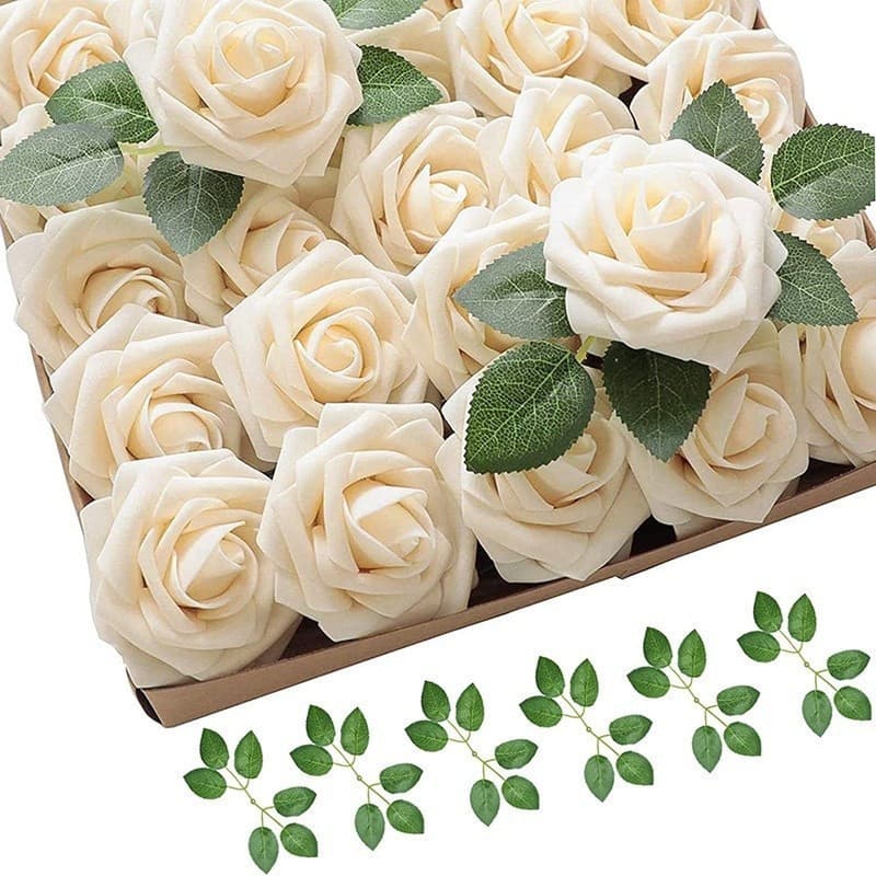 25pcs 8cm Flores Artificiais de Espuma PE com Hastes Decoração de Casamento Decoração de Festa Decoração de Bolo YUQ0