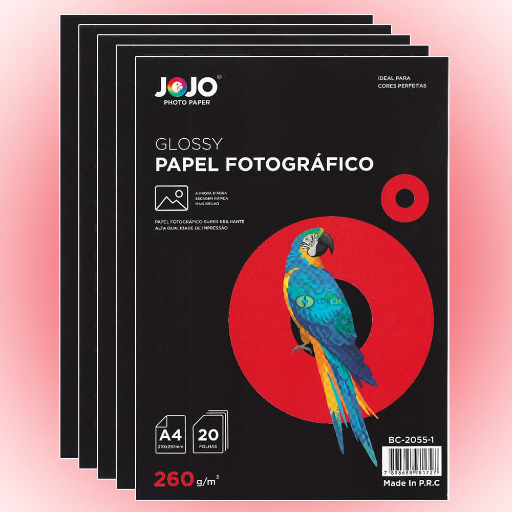 Papel A4 Fotográfico 260g JoJo Super Brilho, Papel Glossy Jojo - Kit com 40 Folhas