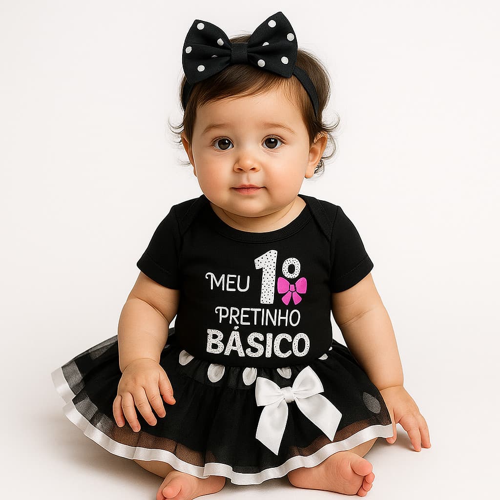 Body Bebê Infantil Menina Mêsversário Temático Meu 1º Pretinho Básico Lançamento