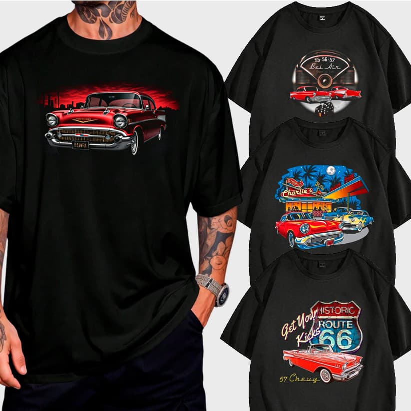 Camiseta Básica Carro Bel Air Camisa 100% Algodão Streetwear Temos Plus Size Lançamento - Envio Rápido