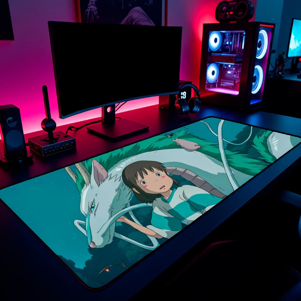 Mouse Pad Chihiro e Haru Gamer 65x30cm / 80x40cm / 90x50cm / 120x60cm / Borda Costurada