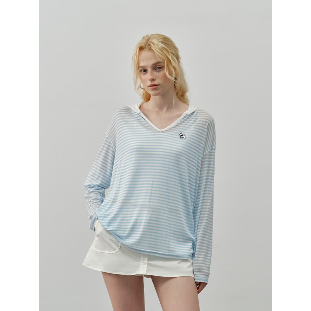 PSO Marca Feminina Tencel Lyocell Estilo Fino Protetor Solar Listrado Com Capuz Camiseta De Manga Comprida Feminina Solt