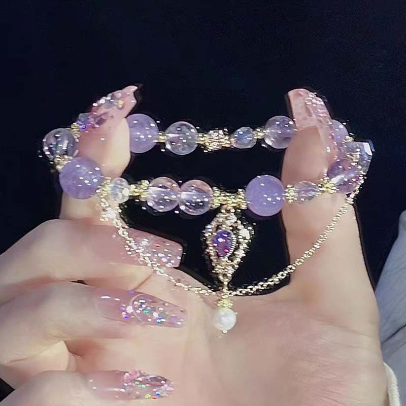 Japonês Coreano Elegante Temperamento Único Elegante Moda Moda Púrpura Rhinestone Beaded Tassel Bracelet