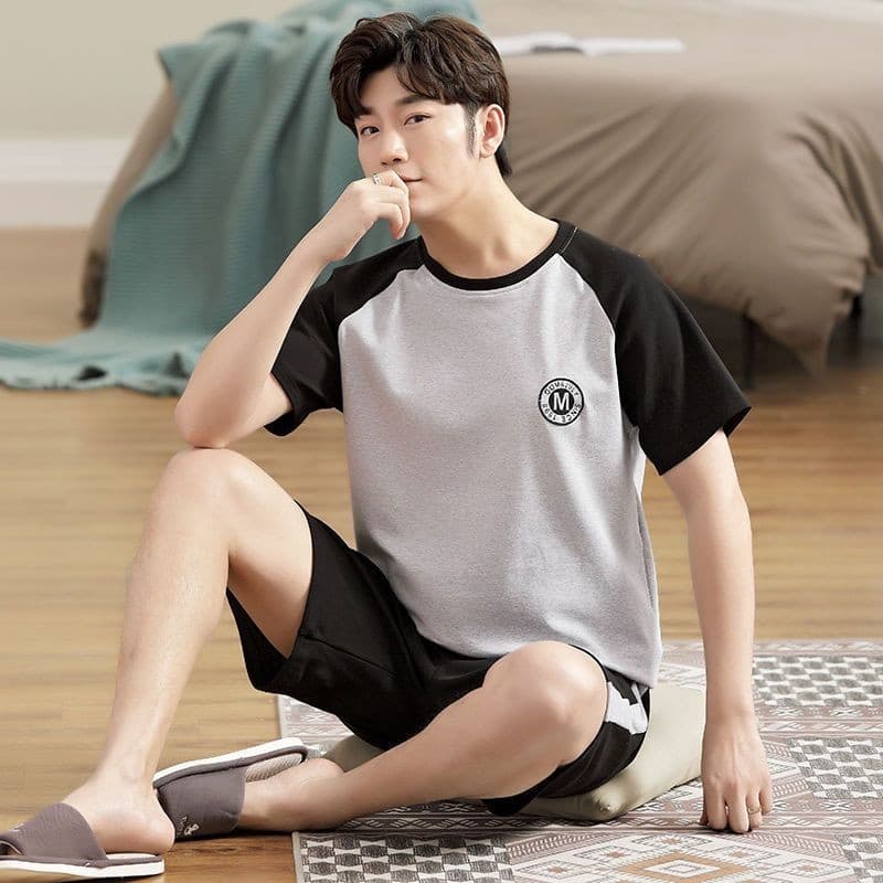 Pijamas masculinos dia algodão mais gordura plus Size Homewear masculino de manga curta juventude versão coreana fina me