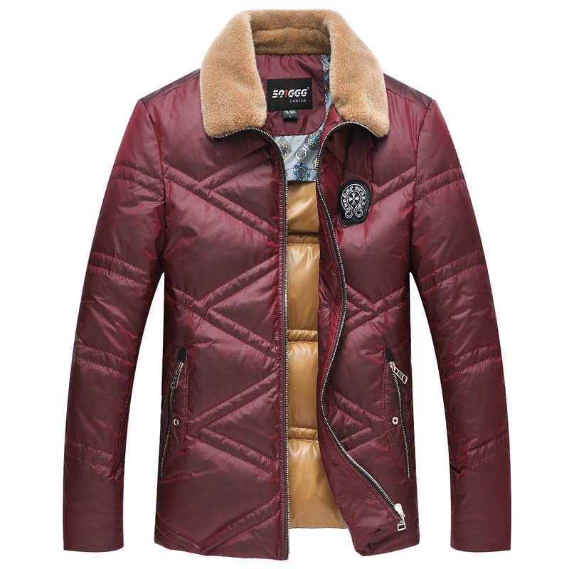 [Coleção para baixo] Jaqueta masculina de meia-idade de inverno espessada quente pai usa lapela Casual jaqueta de pato b