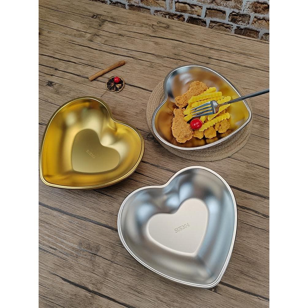 304 aço inoxidável High-End prato de sobremesa em forma de coração tigela de salada de frutas prato de amor dourado prat