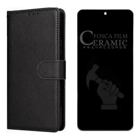 Capa Carteira + Película Privacidade Fosca 9d Para Moto G36 5g