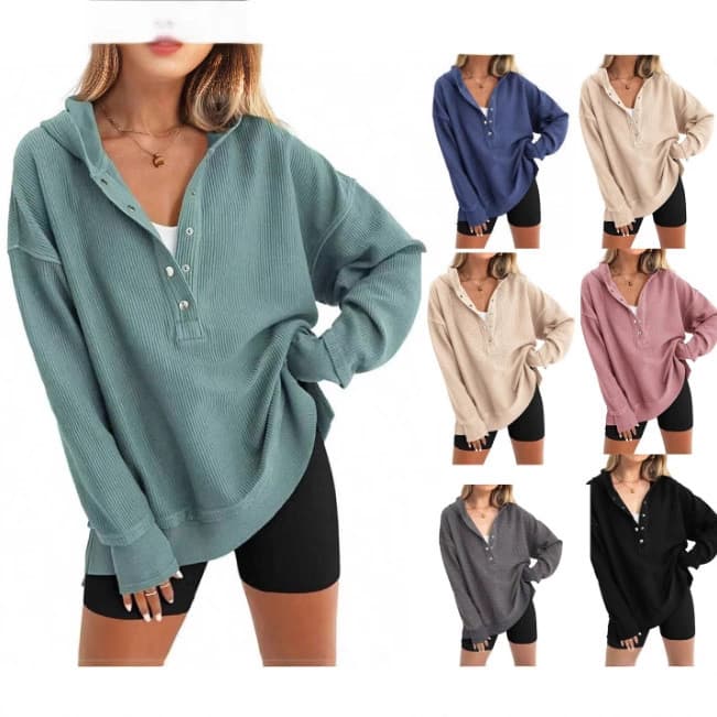 2026 Cross-Border novo estilo independente em pé moletom com capuz feminino outono inverno cor sólida solto manga Raglan