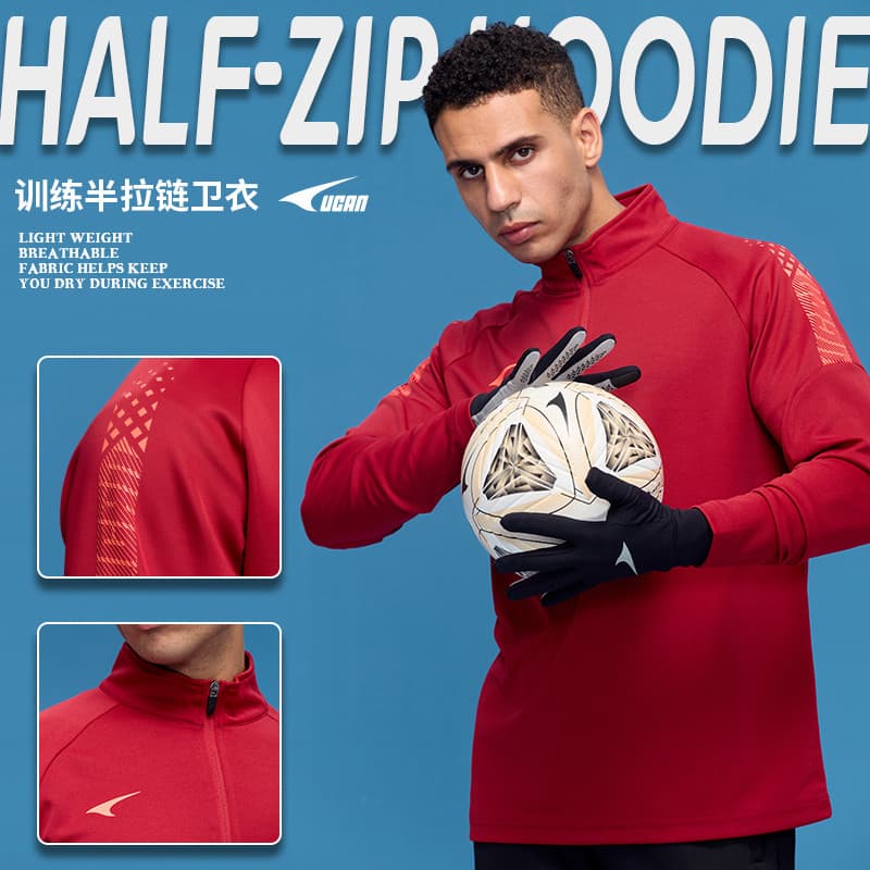 Ucan ucan meio zíper camiseta de manga comprida masculina 2025 outono frente terno de treinamento de futebol correndo mo