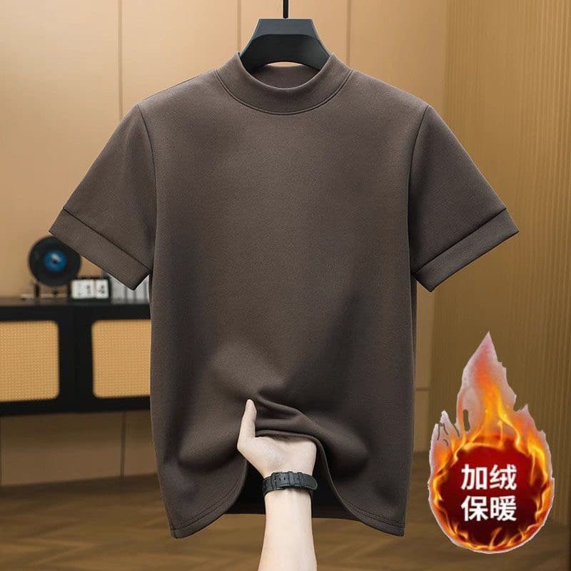 Novo estilo de manga curta meia gola alta camiseta masculina camisa de fundo interno outono inverno gola média meia mang