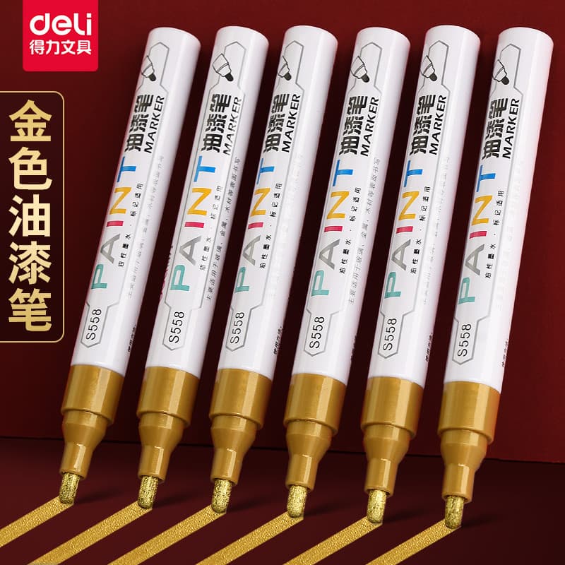 Deli Golden Paint Pen Bold Model Touch-Up Paint Pen Metal banhado a ouro não desbotado à prova d'água Star Caneta de ass