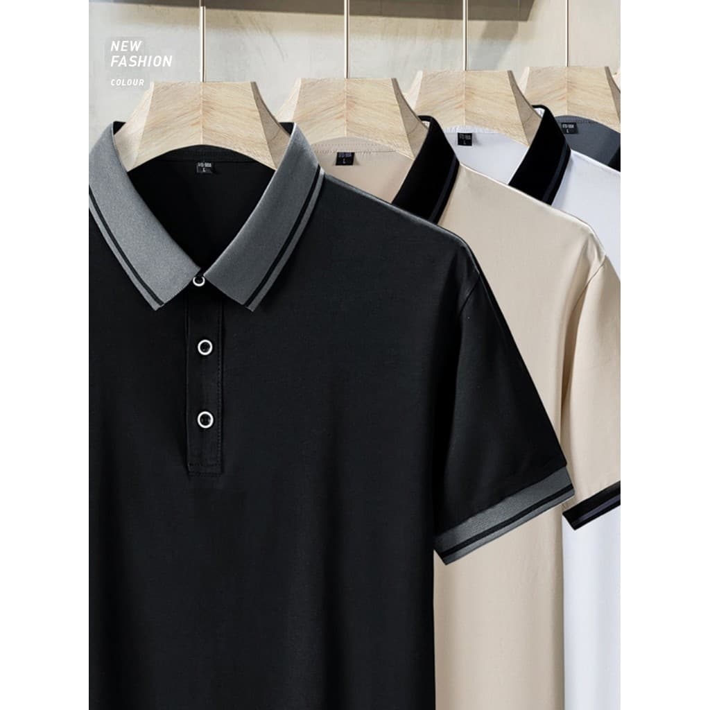 Camiseta polo masculina de manga curta verão lapela puro algodão camiseta meia manga camisa contraste cor All-