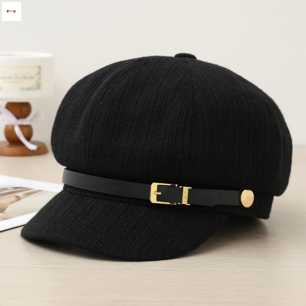 Boina Octogonal Feminina Com Fivela De Cinto Design À Prova De Vento Quente Acessório De Roupa Casual