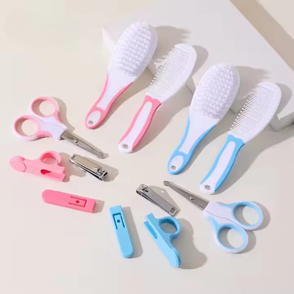 Kit Higiene Bebê 6 Peças Escova Pente Tesoura Cortador de Unha Lixa Cuidados Recém Nascido Enxoval