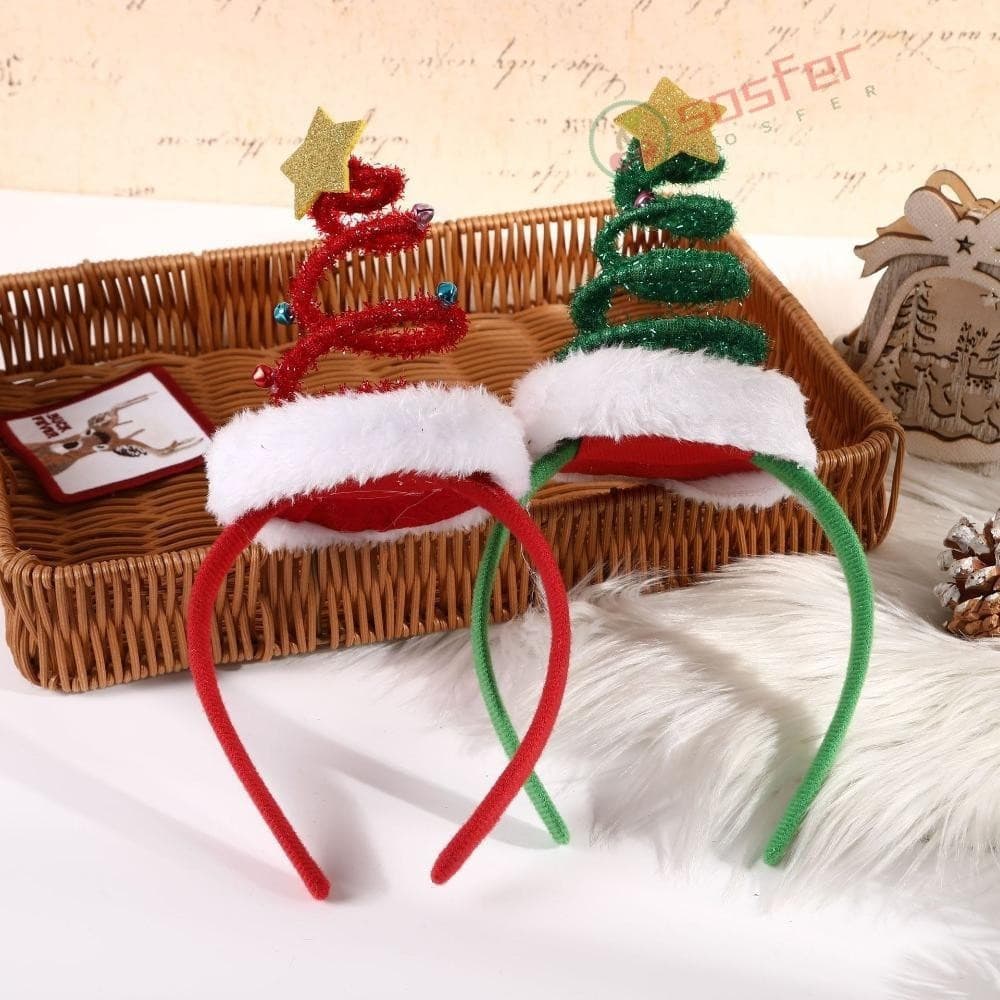 SOSFER Tiara De Natal , Argola De Cabelo De Árvore De Pelúcia Fofa De Primavera , Chapéu De Papai Noel Com Estrelas Para