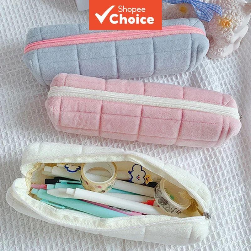 Estojo de Lápis Kawaii – Bolsa de Almofada Pequena e Criativa em Pelúcia Curta para Meninas, Material Escolar, Estojo de