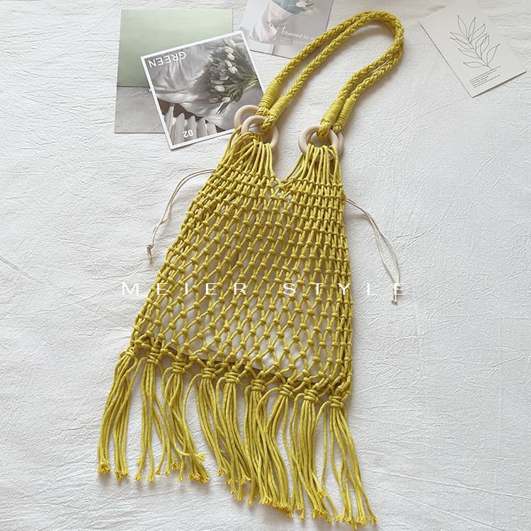 Verão ins oco Fishnet saco mão-tecido saco borla saco axila pedido bolsa de ombro sacola férias praia saco