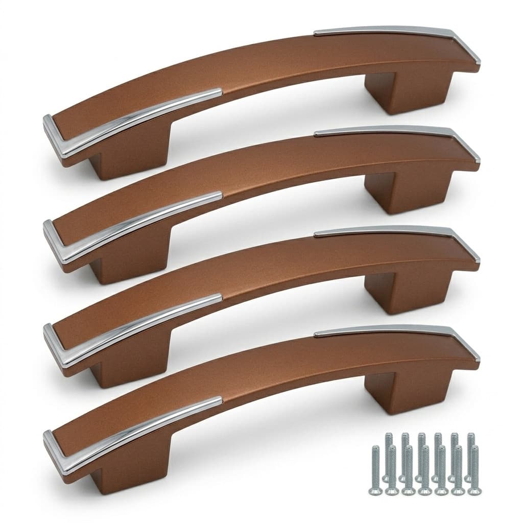 KIT COM 4  PUXADOR EMIRADOS 128MM COBRE COM DETALHE CROMADO