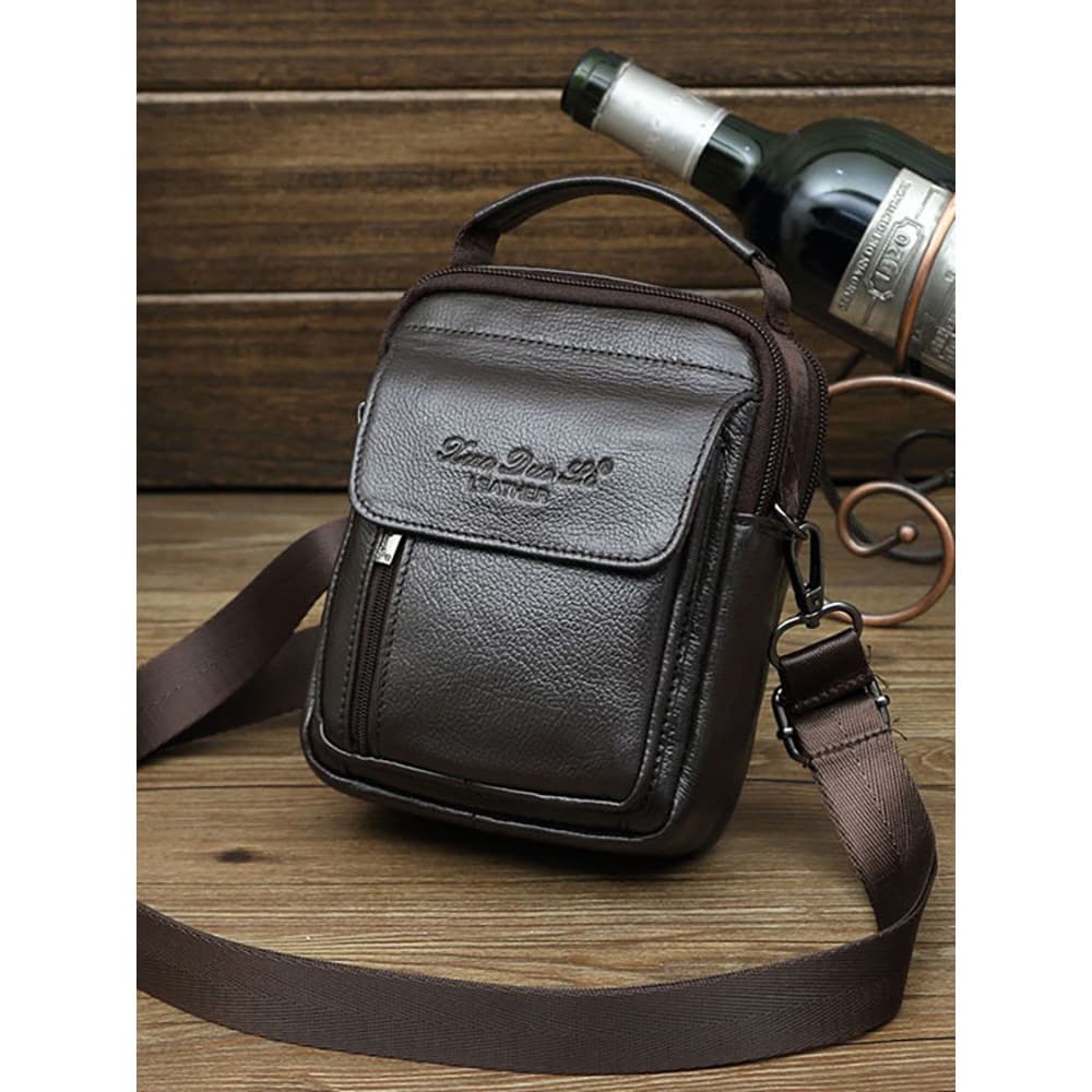 Bolsa de couro genuíno masculina Mini bolsa pequena primeira camada de couro pequena mochila Casual bolsa para celular m