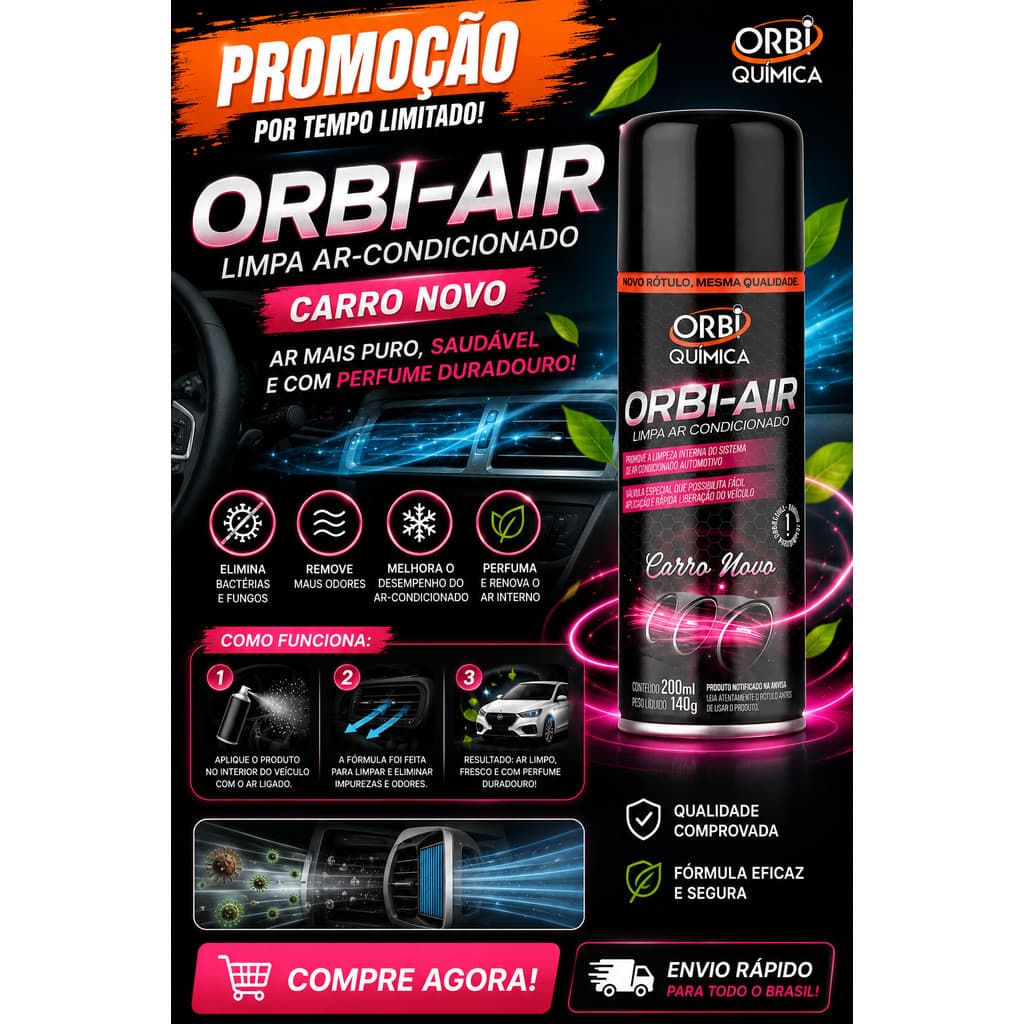Limpa Ar Condicionado Automotivo Spray Higienização Orbi-air - Carro Novo