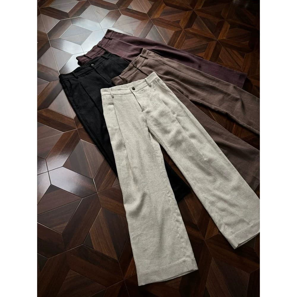 Americano Retro velho dinheiro estilo linho perna larga drapeado A linha calças masculinas High-End solto em linha reta