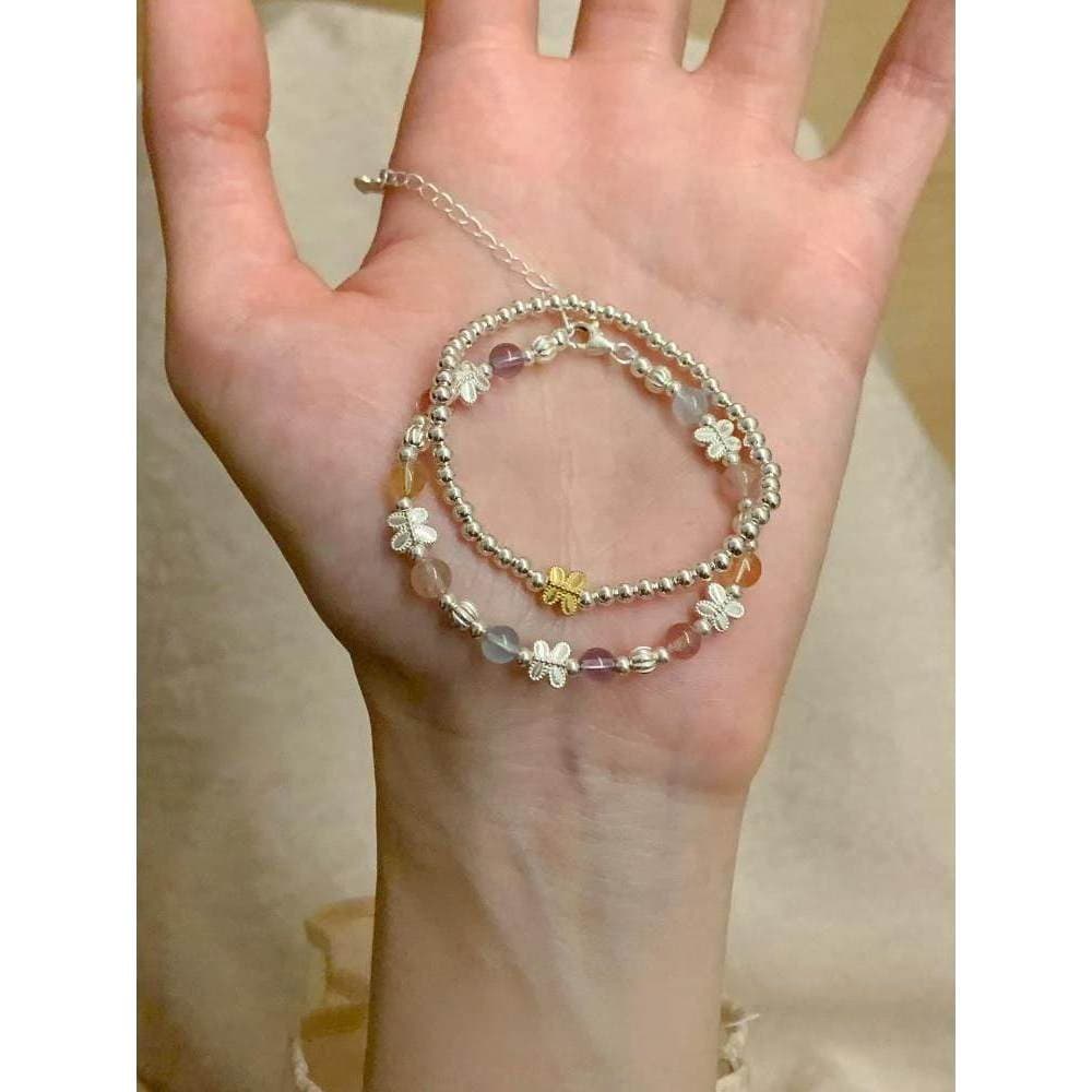 pulseira pulseira feminina S925 prata esterlina borboleta frisado pulseira dopamina frisado branco verão nicho High-End