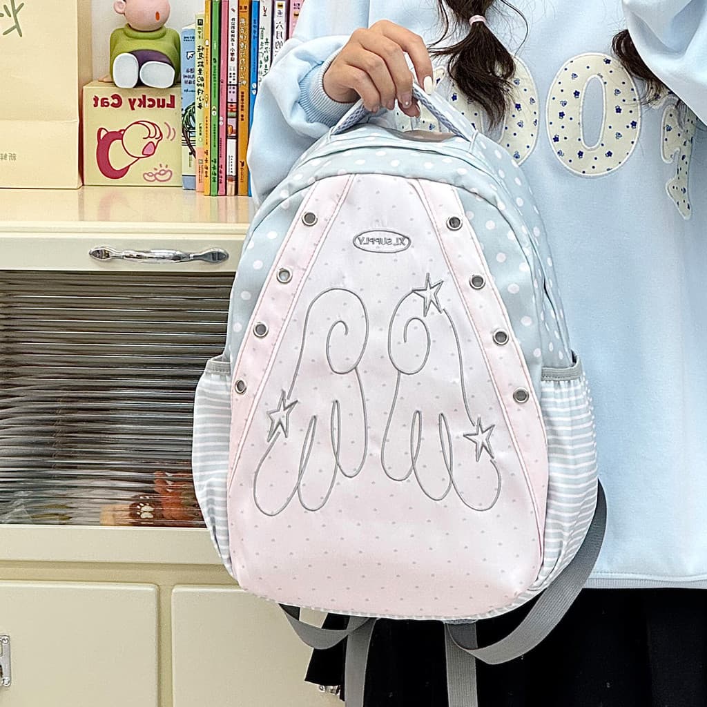Mochila personalizada única e fofa para estudantes de pós-graduação, estilo japonês com bolinhas para mulheres, grande c