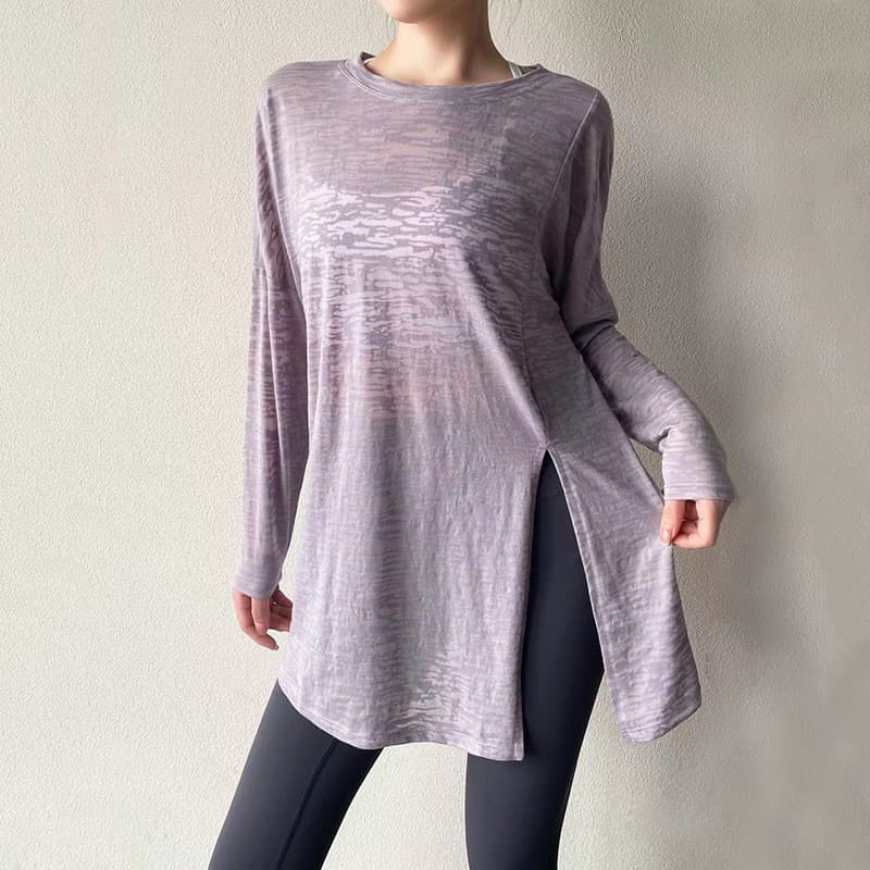 Outono inverno queimado flor roupas de Yoga topos de manga comprida capa solta nádegas mais magro olhar meados de compri