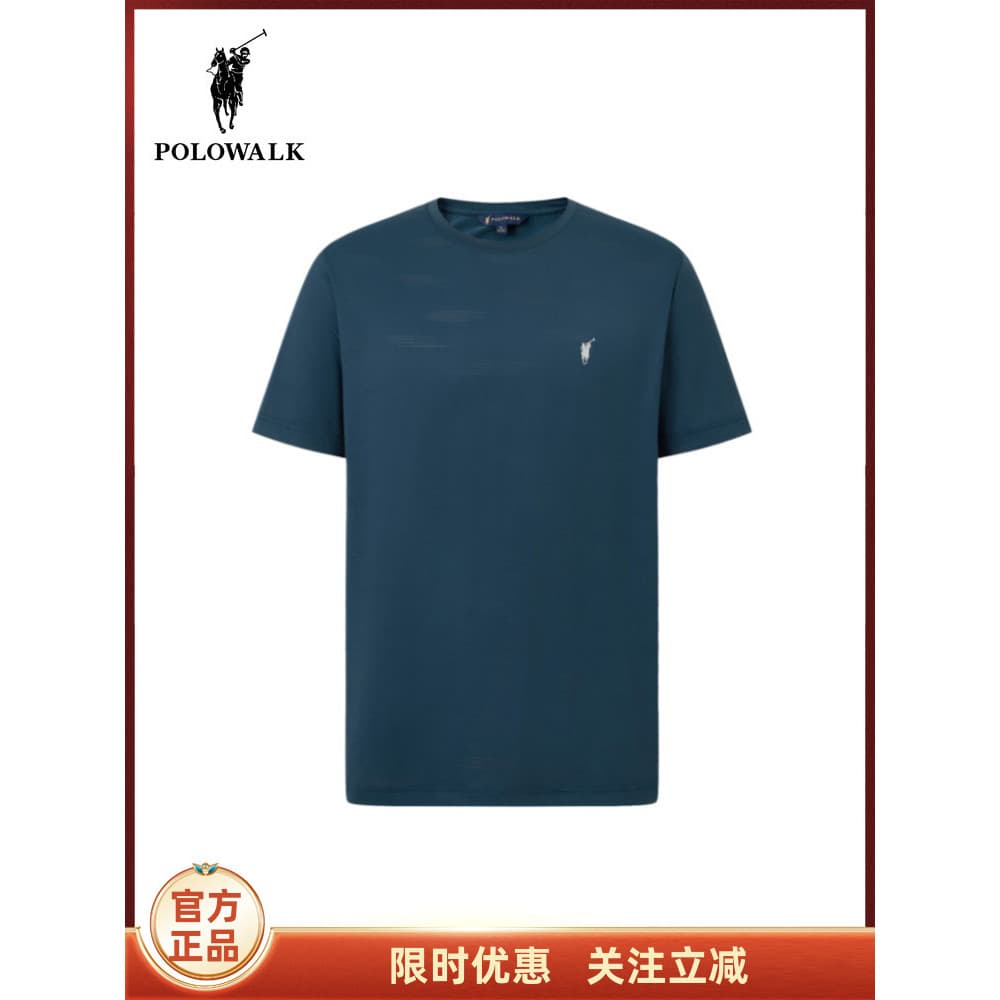 POLOWALK masculino Wear de manga curta em torno do pescoço camiseta 2026 verão novo simples All-Match Casual camiseta to