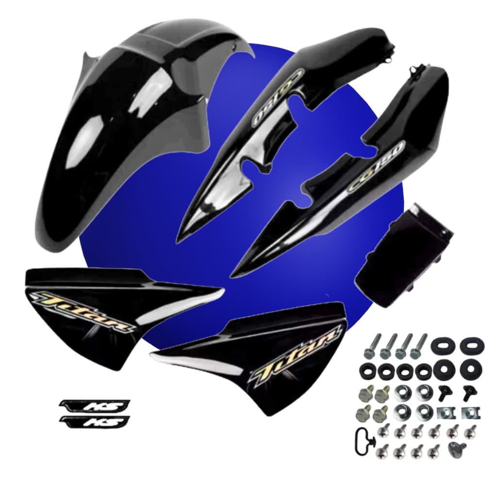 Kit Carenagem Titan 150 Preto 2004 2005 2006 2007 2008 + Adesivos e Parafusos Brilho Envernizado