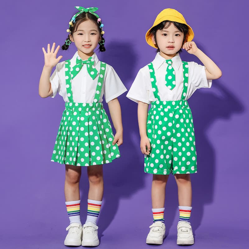 Crianças trajes infantis jardim de infância verde pode ser cintado macacão trajes de desempenho meninos meninas trajes d