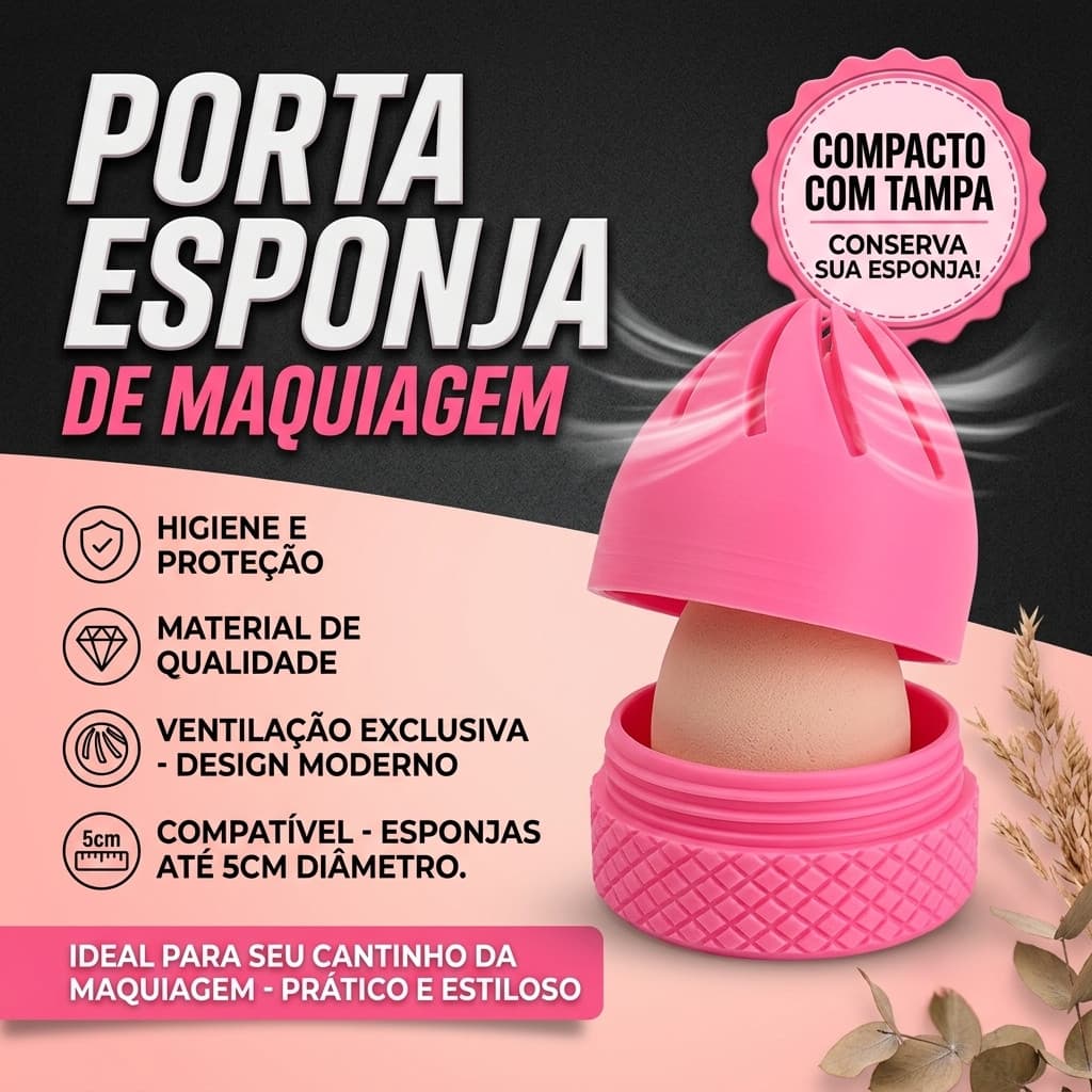 Porta Esponja de Maquiagem ventilado Premium –  Antimofo Suporte Compacto com Tampa